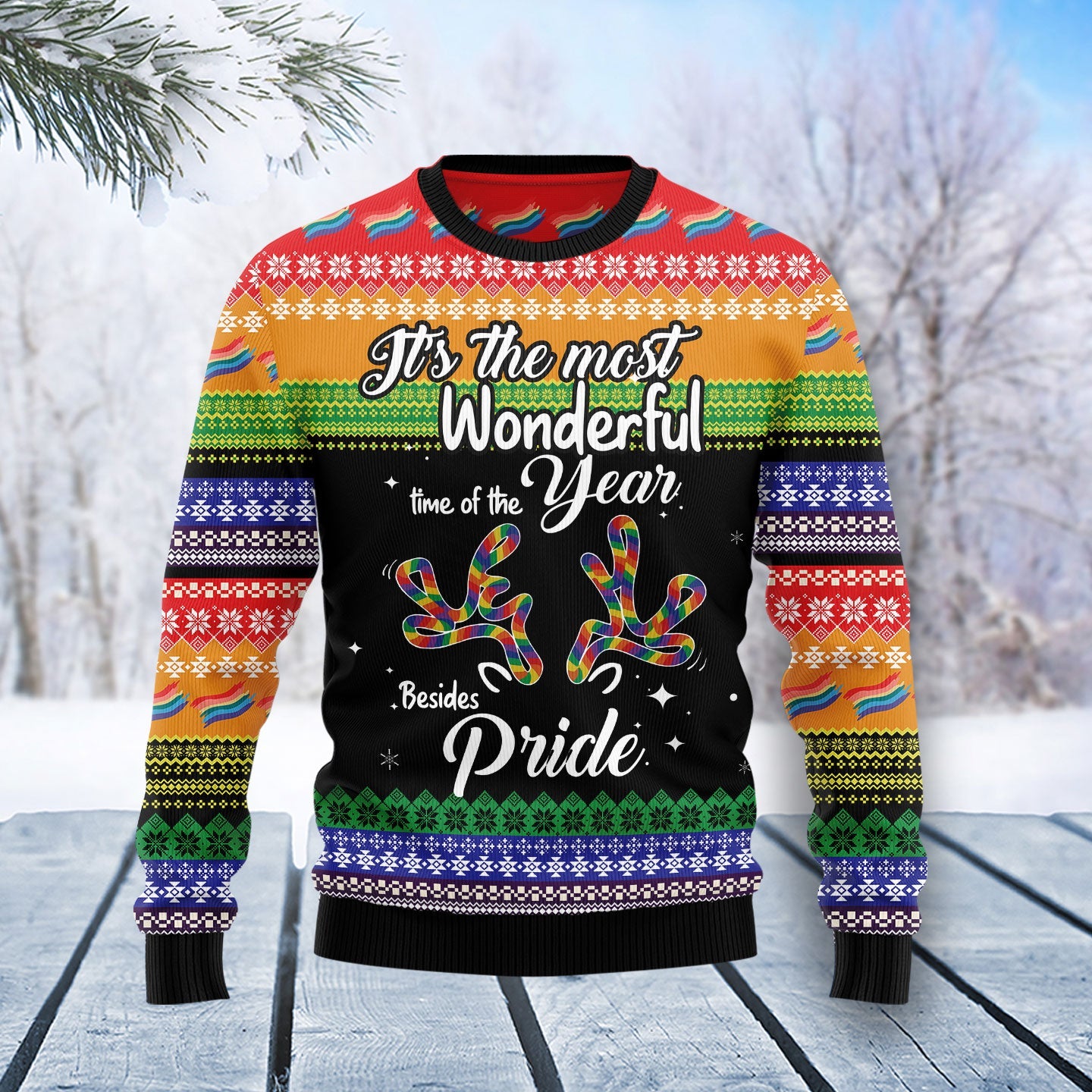 The Most Wonderful Time Of The Year Besides Pride Ugly Sweater, Lgbt Pride All-over Print Xmas Ugly Sweater, Lgbt Crewneck Knitted Ugly Sweater