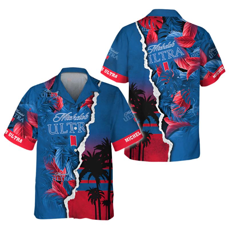 Tropical Palm Michelob Ultra Logo 3d Print Hawaiian Shirt, Michelob Ultra Tropical Button Summer Shirt, Michelob Ultra Beer Aloha Summer Shirts