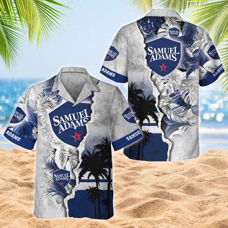Tropical Palm Samuel Adams Logo Print Hawaiian Shirt, Samuel Adams Beer Tropical Button Down Hawaiian Shirt, Samuel Adams Summer Aloha Shirts