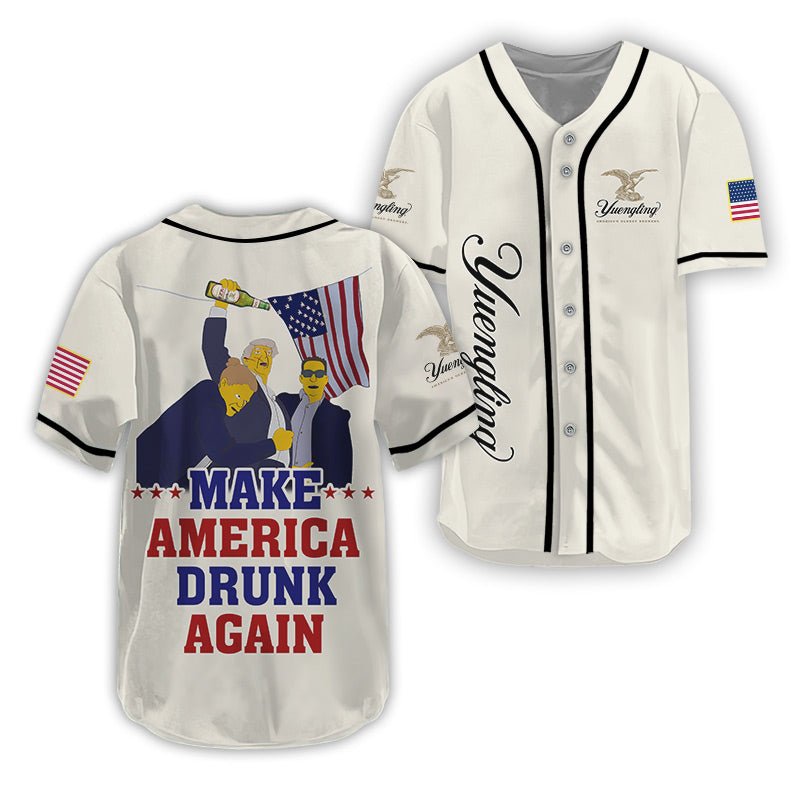 Trump Make America Drunk Again Yuengling Baseball Jersey, Yuengling White Baseball Jersey, Trump With Yuengling Beer Baseball Jersey Shirts