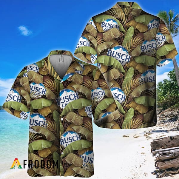 Busch Light Tropical Banana Leaves Hawaiian Shirt, Busch Light Banana Leaf Abstract Summer Aloha Shirt, Busch Light Button Down Hawaiian Shirt