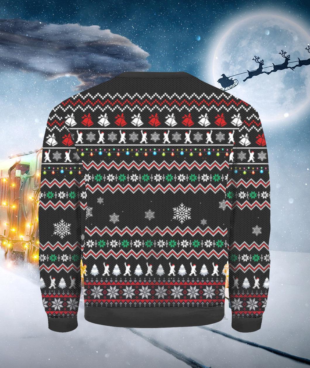 Bigfoot Squatchin' Through The Snow Ugly Christmas Sweater, Santa Bigfoot Believe Christmas Ugly Sweater, Bigfoot Pine Tree Crew Neck Ugly Sweater