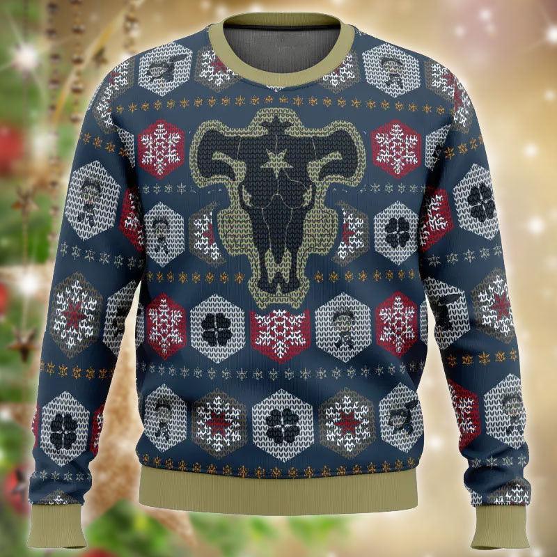 Black Clover Black Bulls Ugly Christmas Sweater, Chibi Asta Black Clover Christmas Ugly Sweater, Black Clover Anime Crewneck Knitted Ugly Sweaters