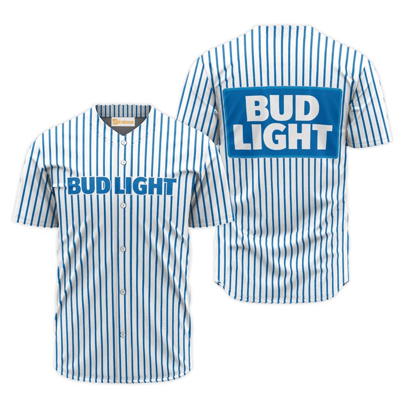 Bud Light Blue And White Striped Baseball Jersey Shirts, Bud Light Beer Striped Baseball Jersey, Bud Light Beer Unisex Baseball Jersey