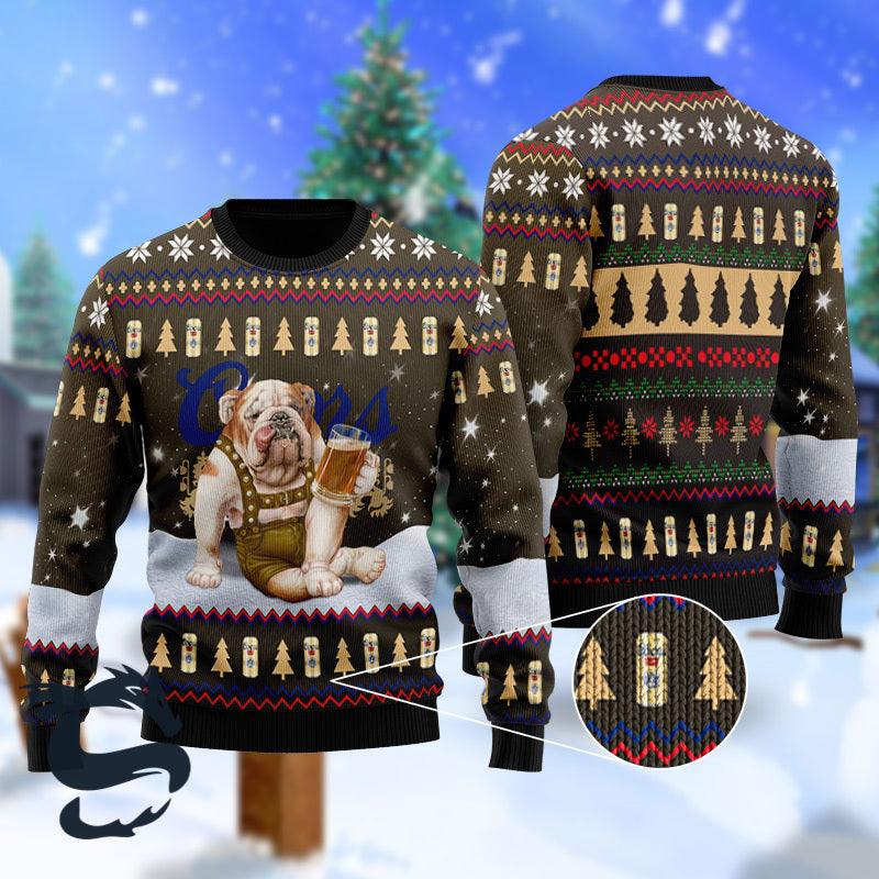 Bulldog Drink Coors Banquet Beer Christmas Ugly Sweater, Coors Light Beer Christmas Ugly Sweater, Coors Light Beer Christmas Crew Neck Ugly Sweater