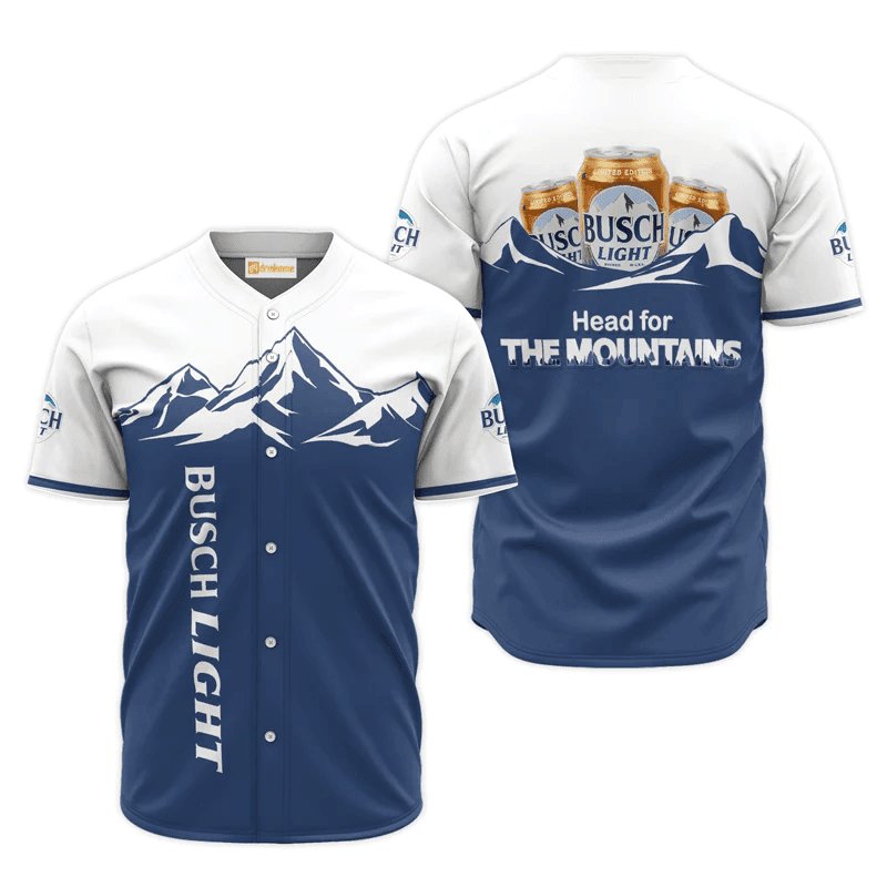 Busch Light Head For The Mountains Baseball Jersey Shirt, Busch Light Beer Logo Printed Baseball Jersey, Busch Light Mountain Unisex Baseball Jersey