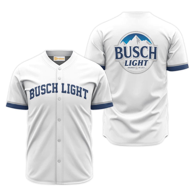 Busch Light White Basic Baseball Jersey Shirts, Busch Light Beer Logo Printed Baseball Jersey, White Busch Light Baseball Jersey