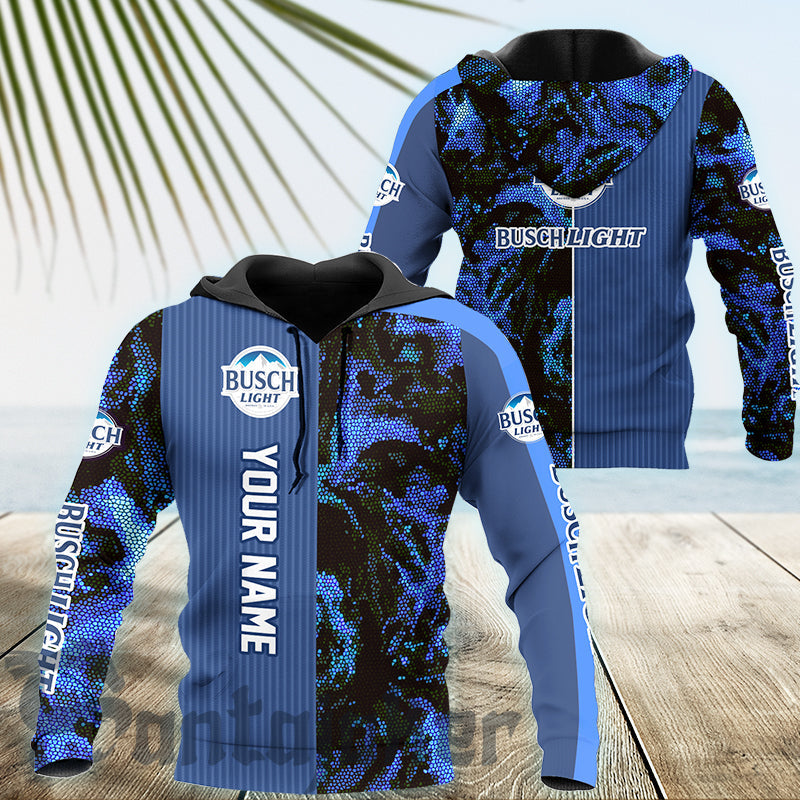 Personalized Busch Light Galaxy Mosaic Blue Hoodie, Busch Light Beer Pullover Hooded Sweatshirt, Blue Busch Light Logo Prints Unisex Zip Hoodie