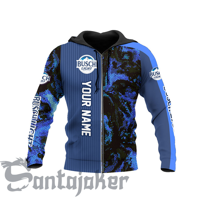 Personalized Busch Light Galaxy Mosaic Blue Hoodie, Busch Light Beer Pullover Hooded Sweatshirt, Blue Busch Light Logo Prints Unisex Zip Hoodie