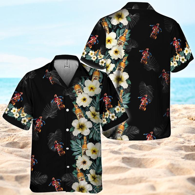 Captain Morgan Tropical Floral Hawaiian Shirt, Captain Morgan Hibiscus Tropical Short Sleeve Button Down Shirt, Captain Morgan Summer Aloha Shirt