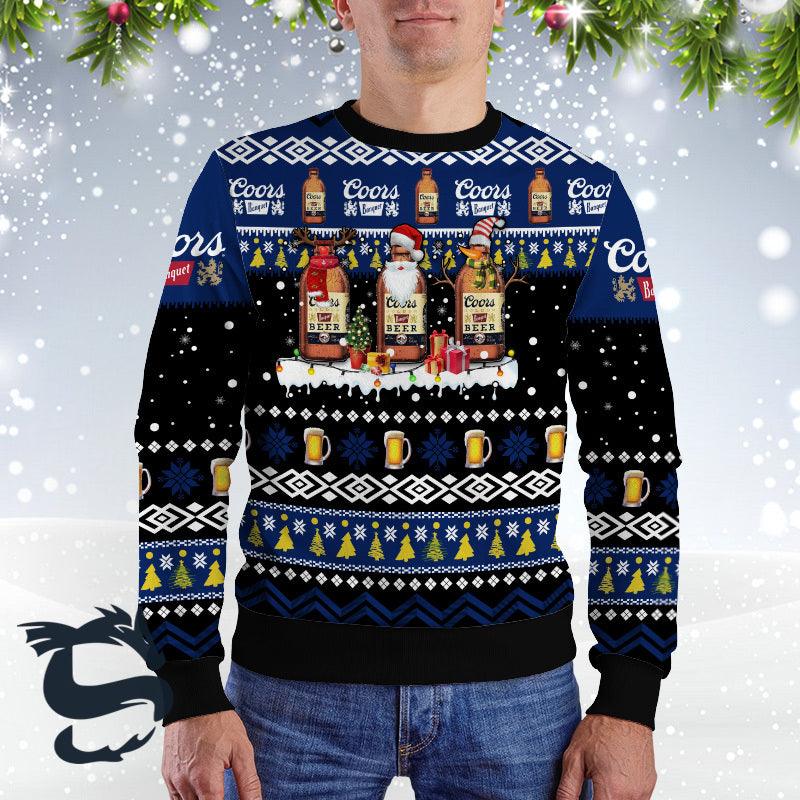Coors Banquet Santa Reindeer Snowflake Christmas Ugly Sweater, Coors Light Beer Christmas Ugly Sweater, Coors Light Beer Xmas Crew Neck Ugly Sweater