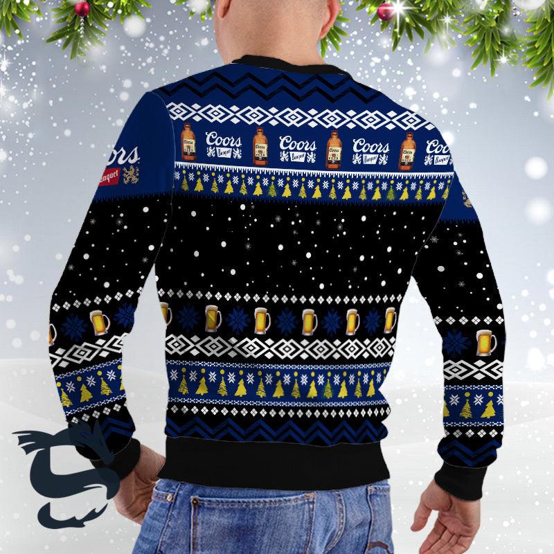 Coors Banquet Santa Reindeer Snowflake Christmas Ugly Sweater, Coors Light Beer Christmas Ugly Sweater, Coors Light Beer Xmas Crew Neck Ugly Sweater