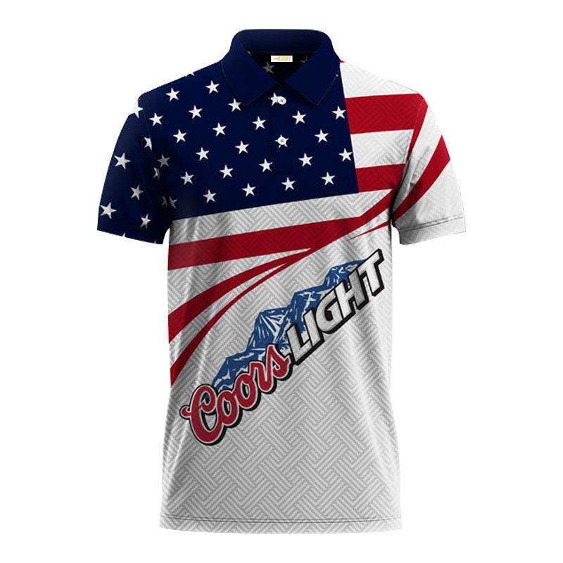 Coors Light American Flag Golf Polo Shirt, Us Flag Coors Light Logo All Over Print Polo Shirt, Coors Light Beer 3d Men's Short Sleeve Polo Shirts