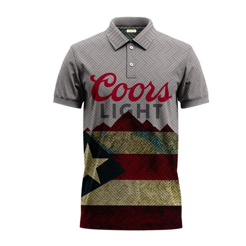Coors Light Distressed Puerto Rican Flag Vintage Polo Shirt, Coors Light Puerto Rican Flag Golf Polo Shirt, Coors Light 3d Print Men's Polo Shirt