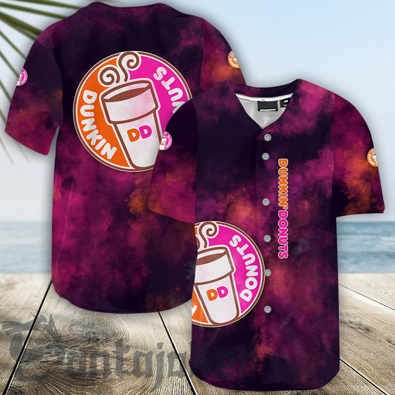 Dunkin' Donuts Colorful Smoke Baseball Jersey Shirts, Dunkin' Donuts Logo Printed 3d Baseball Jersey, Dunkin' Donuts Unisex Baseball Jersey