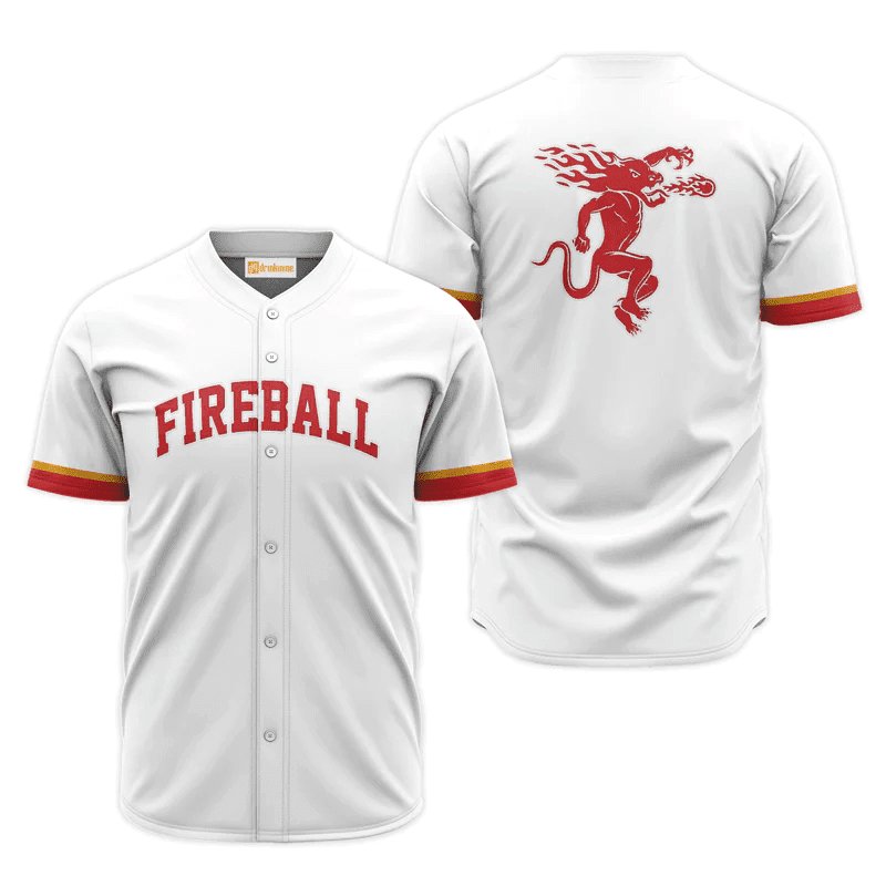 Fireball Whisky White Basic Baseball Jersey Shirts, Fireball Whisky Logo Printed Baseball Jersey, White Fireball Whisky Unisex Baseball Jersey