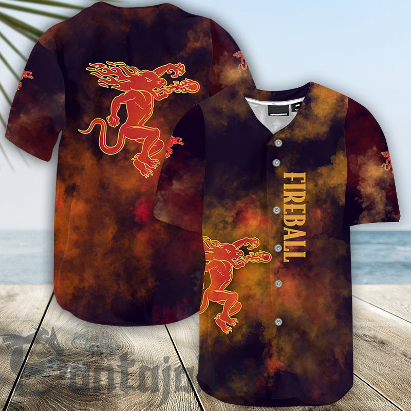 Fireball Whisky Colorful Smoke Baseball Jersey Shirts, Fireball Whisky Logo Printed 3d Baseball Jersey, Fireball Whisky Unisex Baseball Jersey