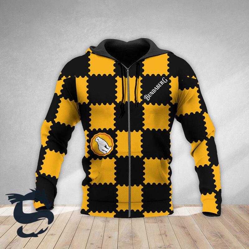 Gorgeous Gingham Bundaberg Black Yellow Hoodie, Bundaberg Logo Unisex Pullover Hooded Sweatshirt, Bundaberg Logo 3D Printed Unisex Zip Hoodie