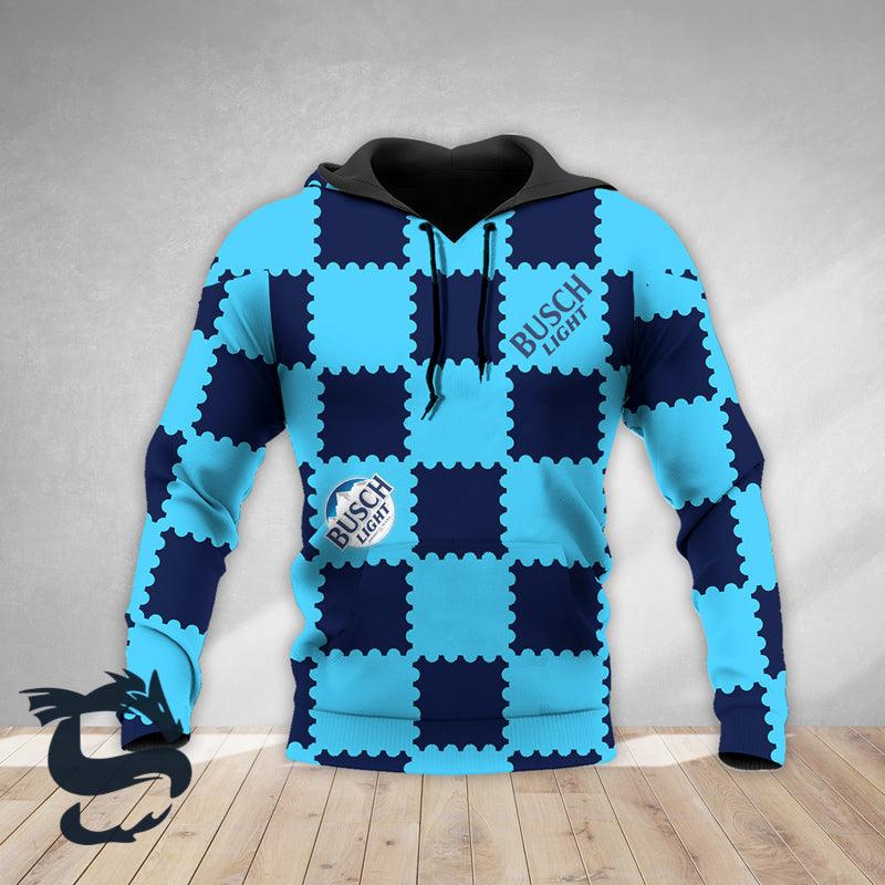 Gorgeous Gingham Busch Light Navy Blue Hoodie, Busch Light Logo Unisex Pullover Hooded Sweatshirt, Busch Light Logo 3d Printed Unisex Zip Hoodie