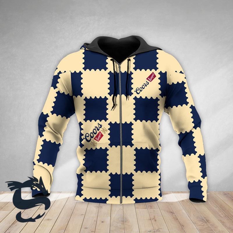 Gorgeous Gingham Coors Banquet Vintage Aop Hoodie, Coors Banquet Unisex Pullover Hooded Sweatshirt, Coors Banquet Logo Printed Unisex Zip Hoodie