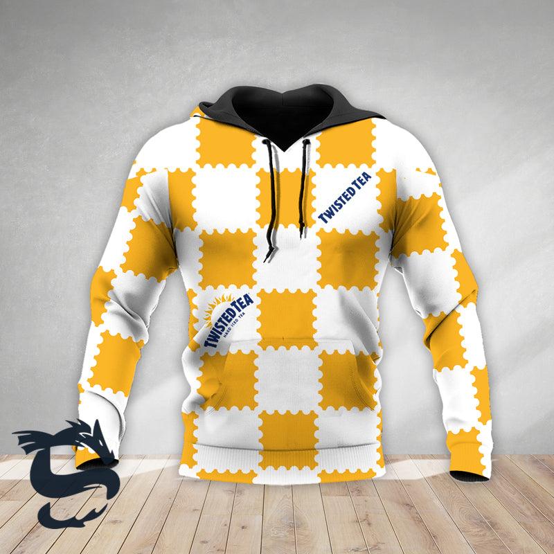 Gorgeous Gingham Twisted Tea Yellow & White Hoodie, Twisted Tea Unisex Pullover Hooded Sweatshirt, Twisted Tea Logo 3d Printed Unisex Zip Hoodie