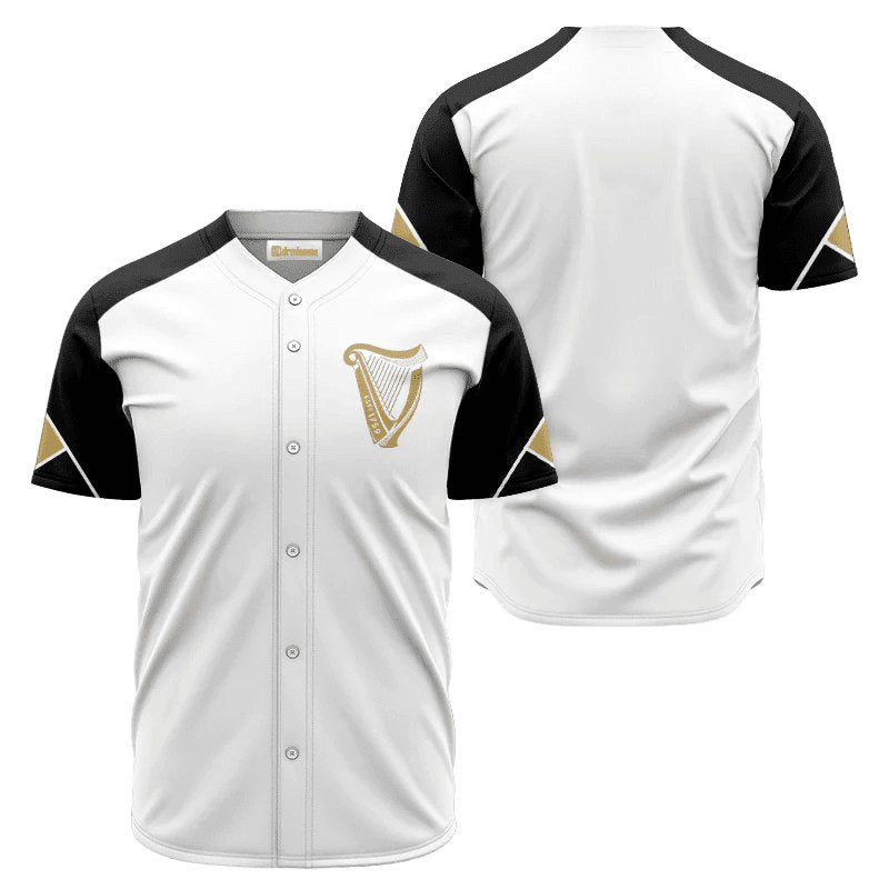 Guinness White And Black Baseball Jersey Shirt, Guinness Beer Logo Printed Baseball Jersey, White Guinness Beer Unisex Baseball Jersey