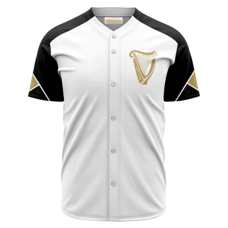 Guinness White And Black Baseball Jersey Shirt, Guinness Beer Logo Printed Baseball Jersey, White Guinness Beer Unisex Baseball Jersey