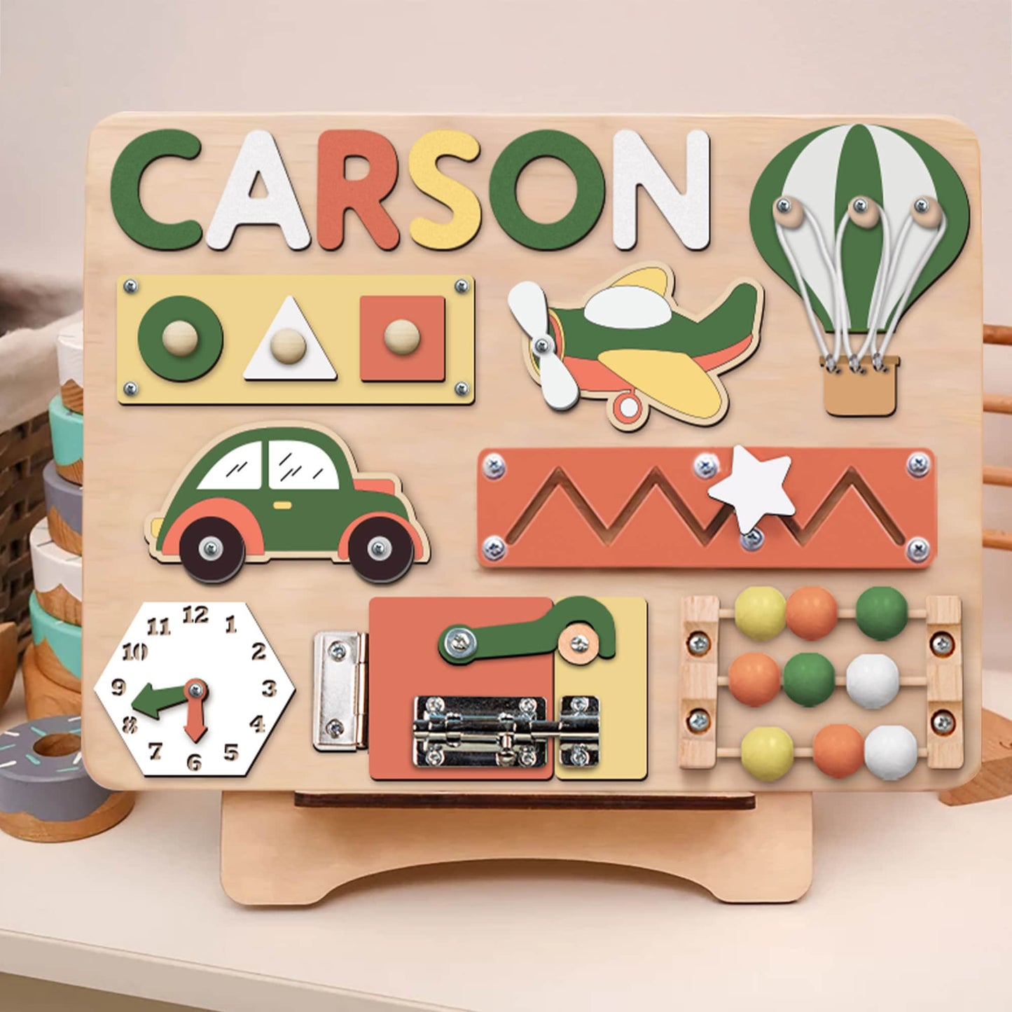 Pastel Girl Personalized Wooden Busy Board For Kids, Montessori Toys For Toddlers
