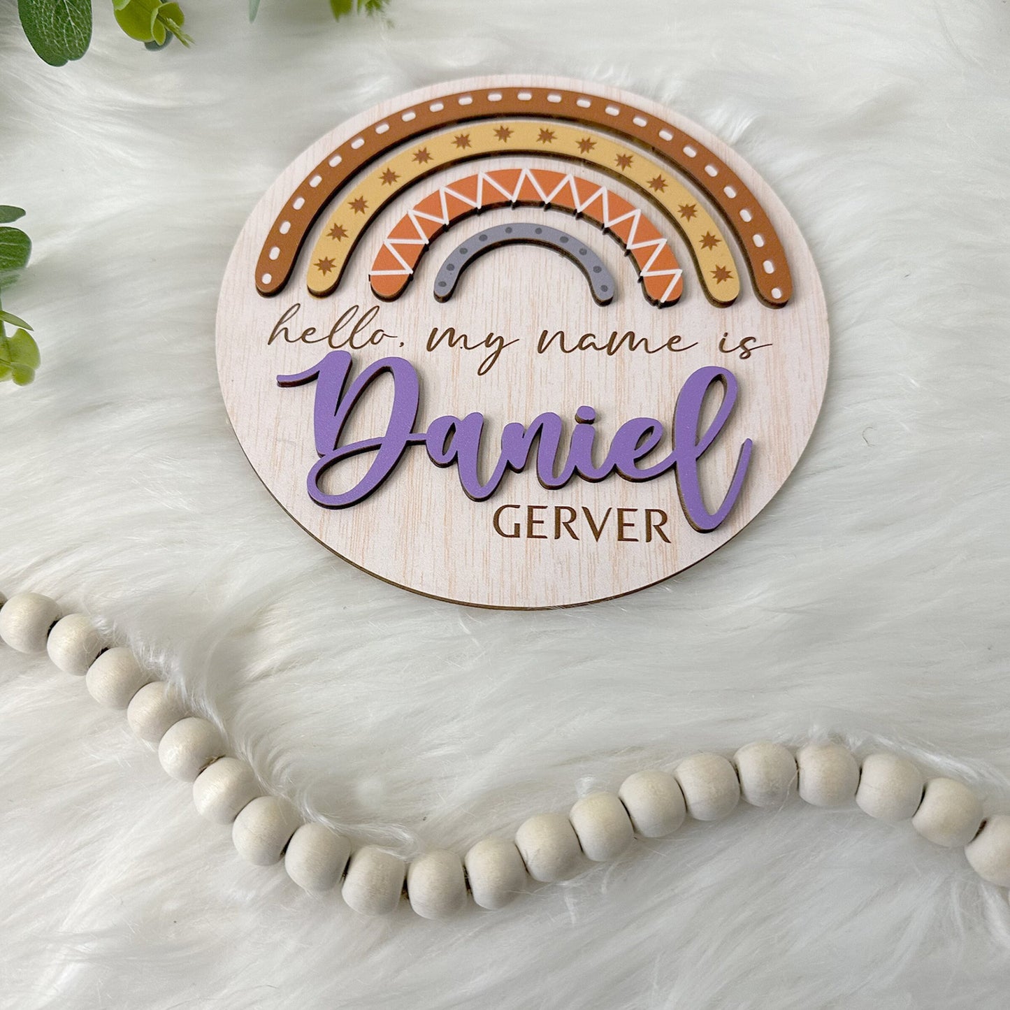 Personalized Baby Name Rainbow Sign, Birth Announcement Sign, Hello My Name Is Wooden, Baby Name Announcement, Hospital Announcement