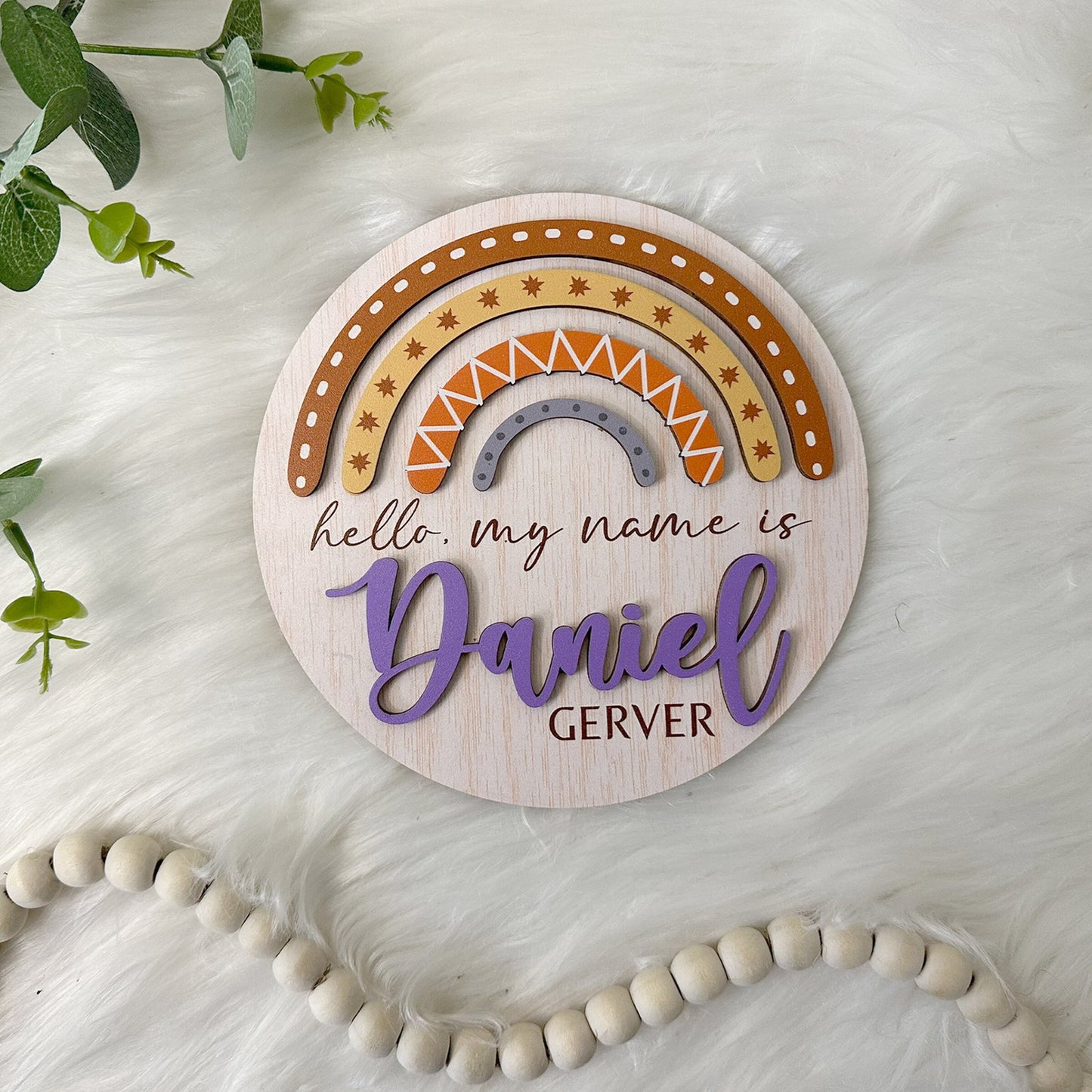 Personalized Baby Name Rainbow Sign, Birth Announcement Sign, Hello My Name Is Wooden, Baby Name Announcement, Hospital Announcement