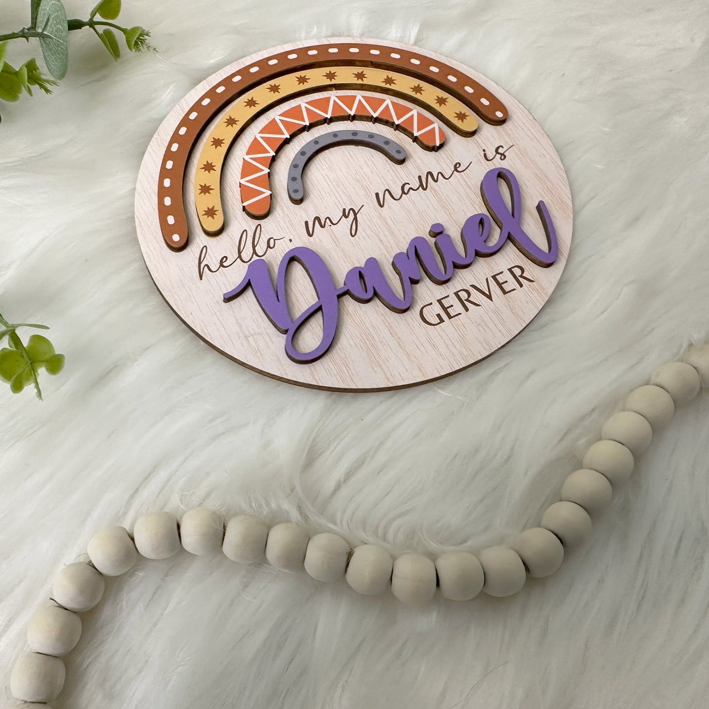 Personalized Baby Name Rainbow Sign, Birth Announcement Sign, Hello My Name Is Wooden, Baby Name Announcement, Hospital Announcement