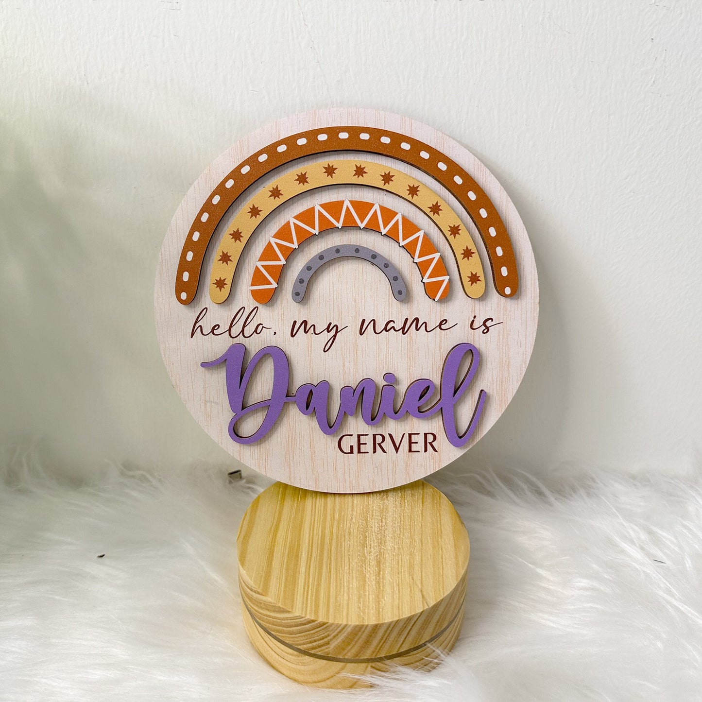 Personalized Baby Name Rainbow Sign, Birth Announcement Sign, Hello My Name Is Wooden, Baby Name Announcement, Hospital Announcement