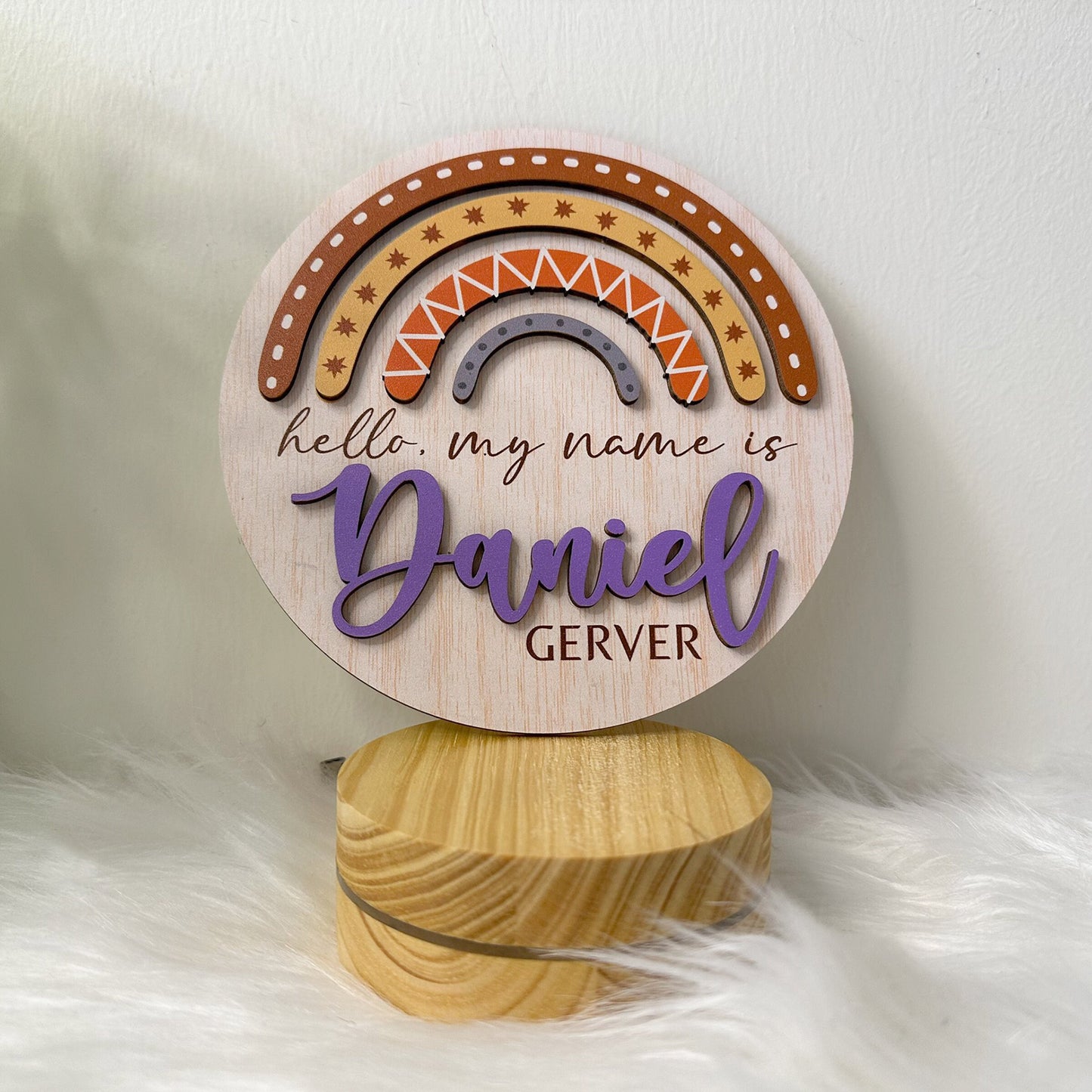 Personalized Baby Name Rainbow Sign, Birth Announcement Sign, Hello My Name Is Wooden, Baby Name Announcement, Hospital Announcement