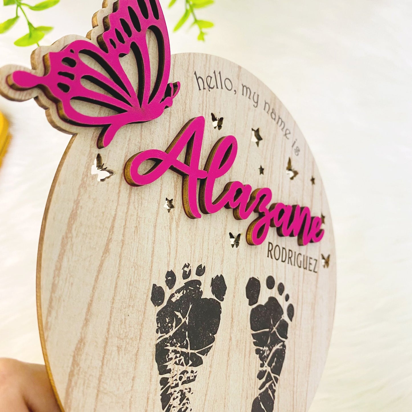 Personalize Baby Birth Information ,memories Of Footprints, Baby Name, Footprint Keepsake, Birth Stat Sign Butterfly, Newborn Sign