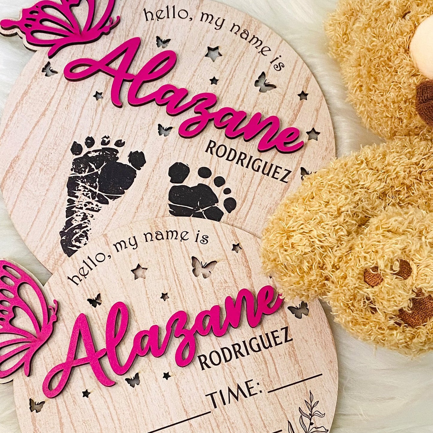 Personalize Baby Birth Information ,memories Of Footprints, Baby Name, Footprint Keepsake, Birth Stat Sign Butterfly, Newborn Sign