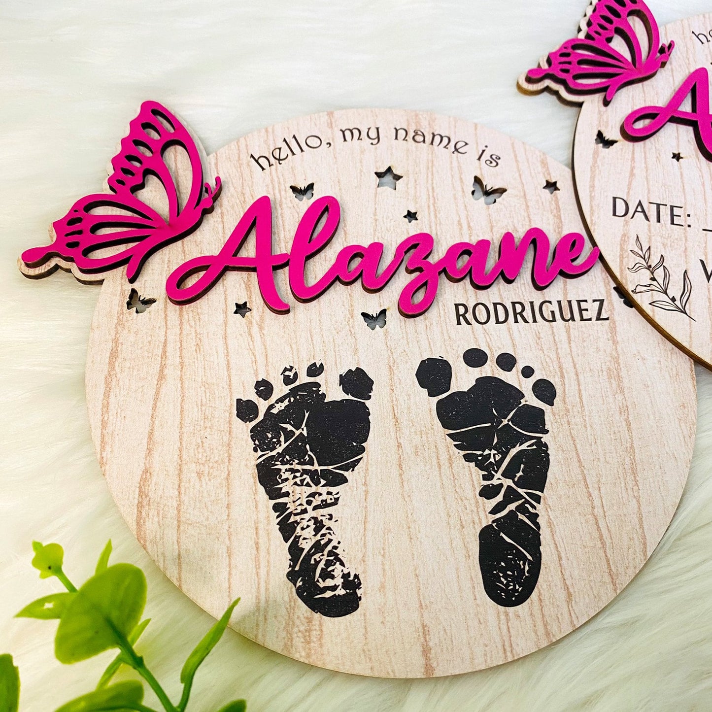 Personalize Baby Birth Information ,memories Of Footprints, Baby Name, Footprint Keepsake, Birth Stat Sign Butterfly, Newborn Sign