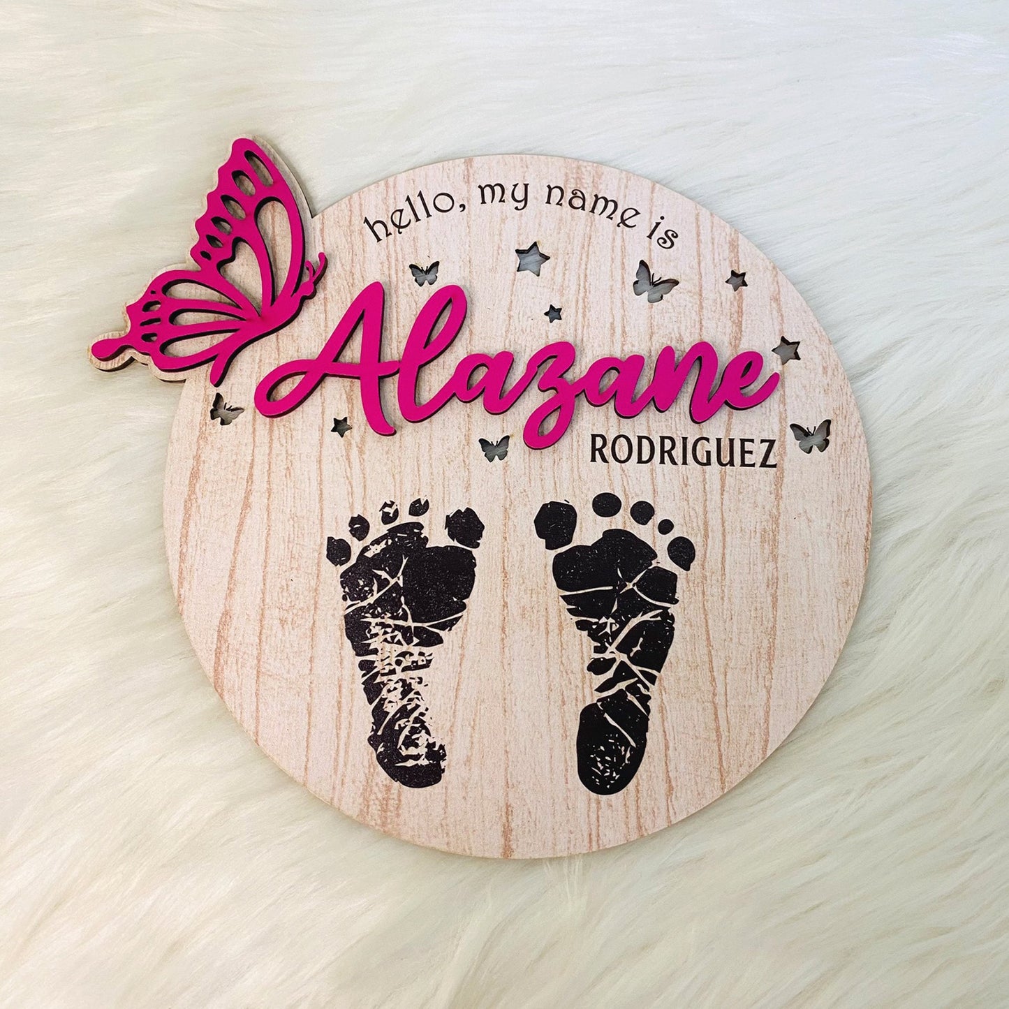 Personalize Baby Birth Information ,memories Of Footprints, Baby Name, Footprint Keepsake, Birth Stat Sign Butterfly, Newborn Sign