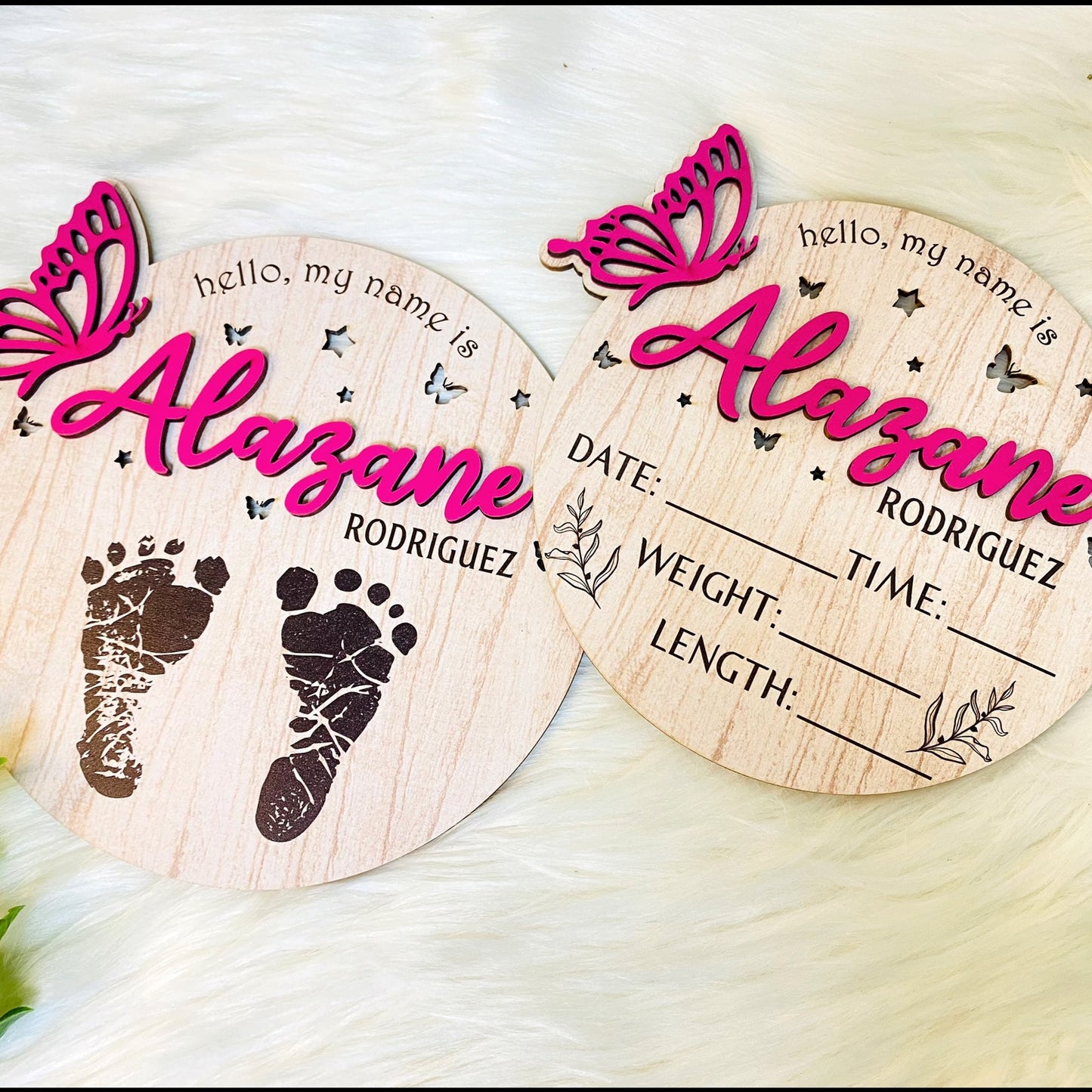 Personalize Baby Birth Information ,memories Of Footprints, Baby Name, Footprint Keepsake, Birth Stat Sign Butterfly, Newborn Sign