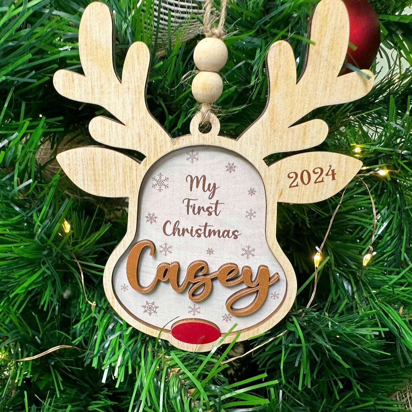 Personalized Reindeer Christmas Ornament, 3d Rudolph Wooden Ornaments, Custom Reindeer Ornament Kids Ornaments, Reindeer Gift Christmas 2024