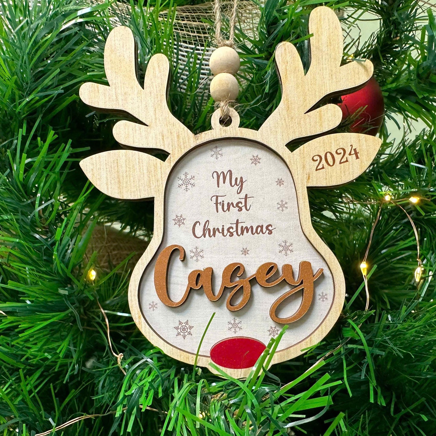 Personalized Reindeer Christmas Ornament, 3d Rudolph Wooden Ornaments, Custom Reindeer Ornament Kids Ornaments, Reindeer Gift Christmas 2024