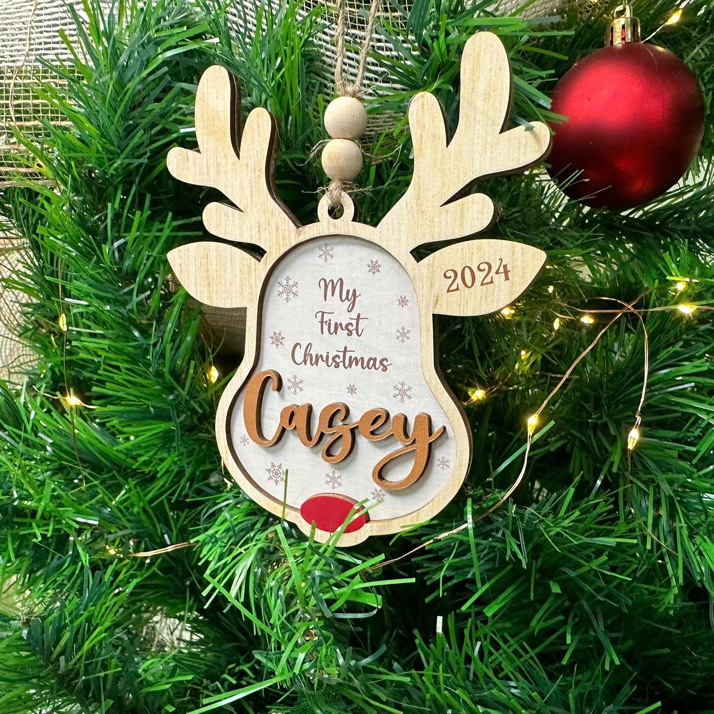Personalized Reindeer Christmas Ornament, 3d Rudolph Wooden Ornaments, Custom Reindeer Ornament Kids Ornaments, Reindeer Gift Christmas 2024