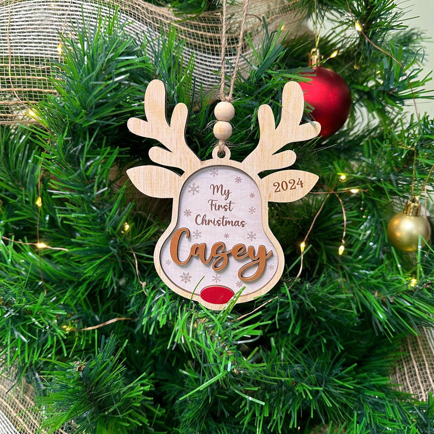 Personalized Reindeer Christmas Ornament, 3d Rudolph Wooden Ornaments, Custom Reindeer Ornament Kids Ornaments, Reindeer Gift Christmas 2024