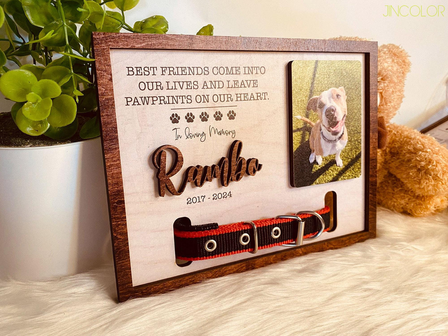 Personalized Dog Memorial Wood Frame With Collar Holder, Memorial Pet Collar Sign With Photo, Dog Memorial Gifts, Pet Loss Gifts