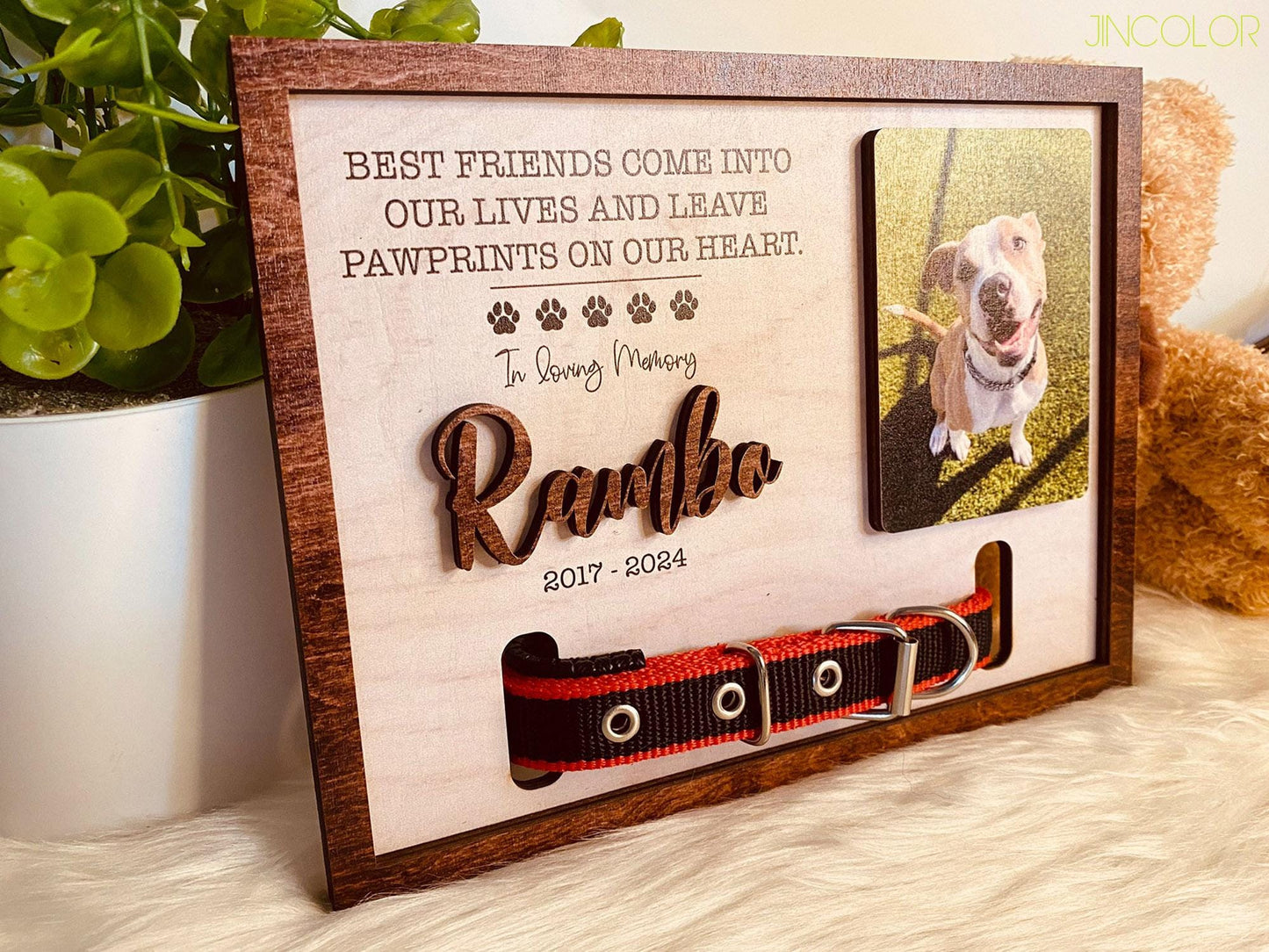 Personalized Dog Memorial Wood Frame With Collar Holder, Memorial Pet Collar Sign With Photo, Dog Memorial Gifts, Pet Loss Gifts