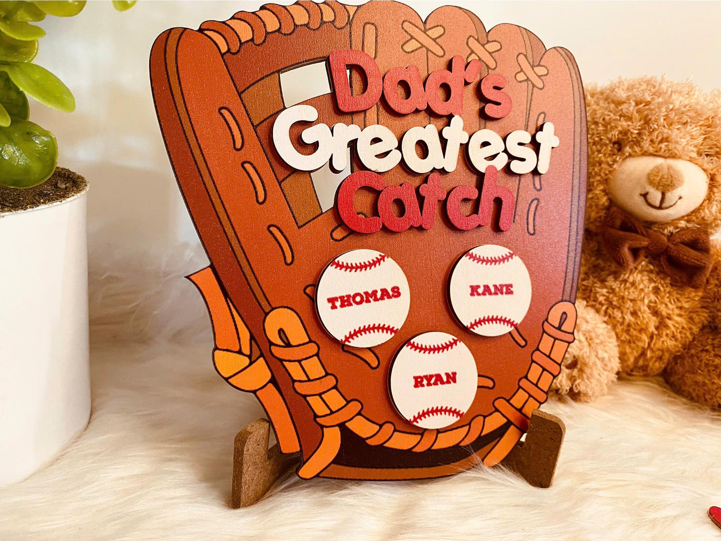 Personalized Dad's Greatest Catch Sign, Kid's Name Personalized Throwing Ball, Active Sports, Great Ball Catcher, Gift For Dad