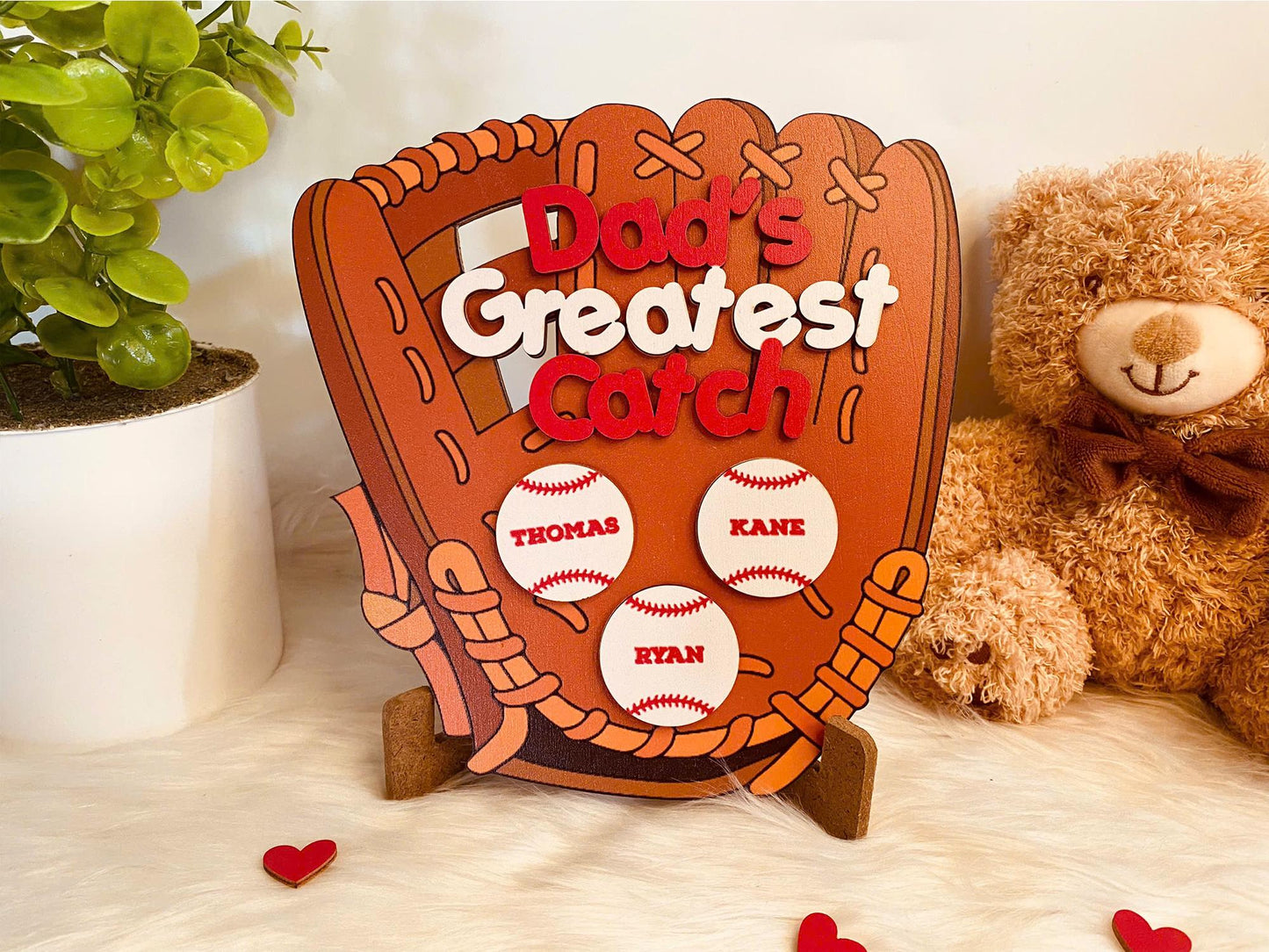 Personalized Dad's Greatest Catch Sign, Kid's Name Personalized Throwing Ball, Active Sports, Great Ball Catcher, Gift For Dad