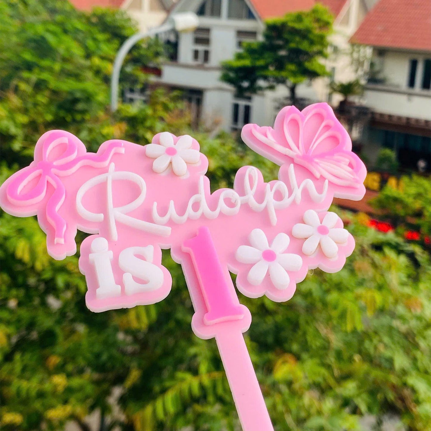 Personalized Pink Bow One Cake Topper, First Birthday Cake Topper, One Cake Topper, Birthday Gift, Gift For Baby Girl