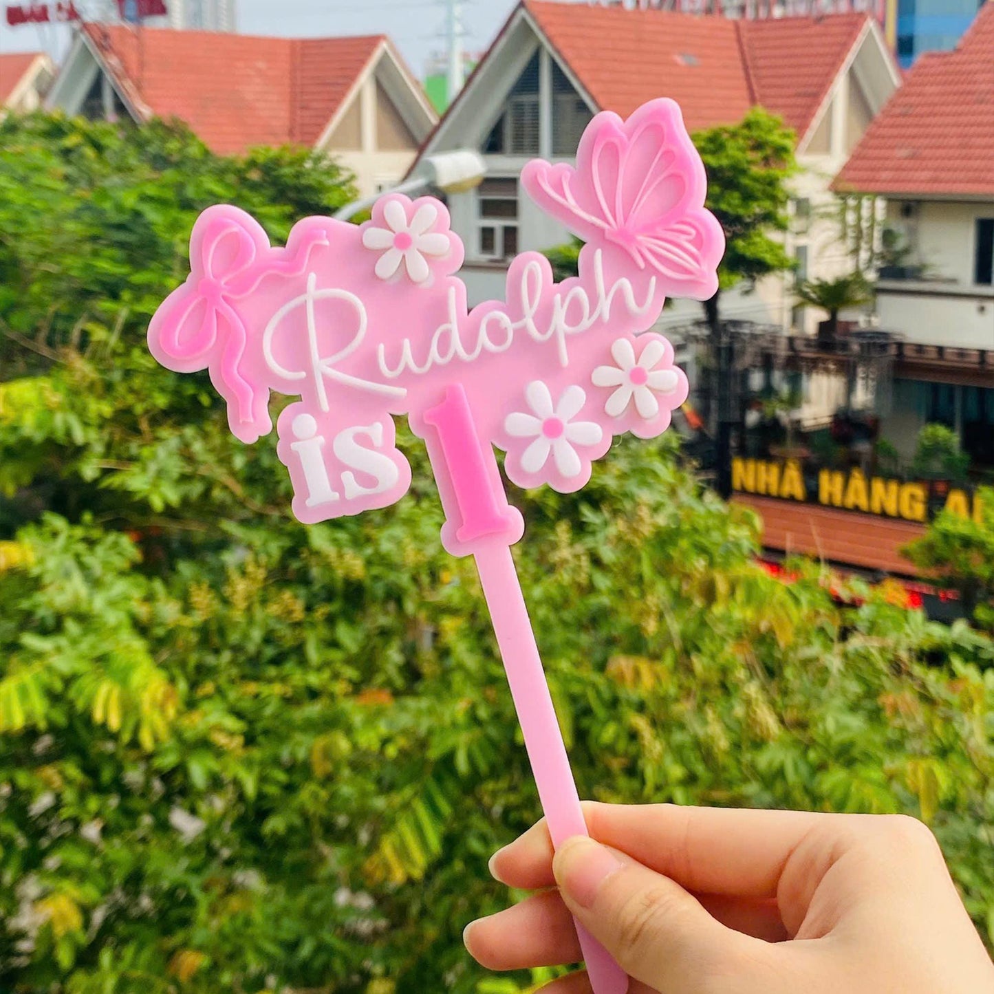 Personalized Pink Bow One Cake Topper, First Birthday Cake Topper, One Cake Topper, Birthday Gift, Gift For Baby Girl