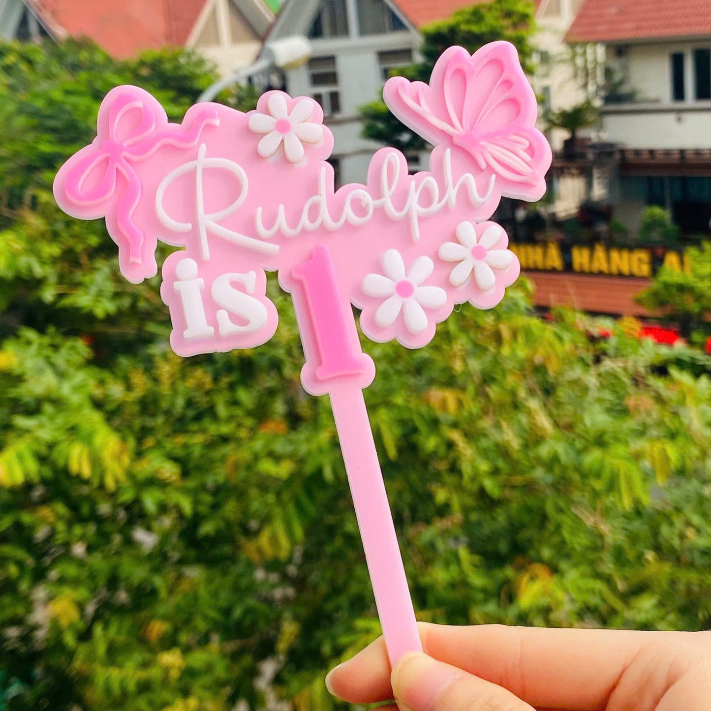 Personalized Pink Bow One Cake Topper, First Birthday Cake Topper, One Cake Topper, Birthday Gift, Gift For Baby Girl