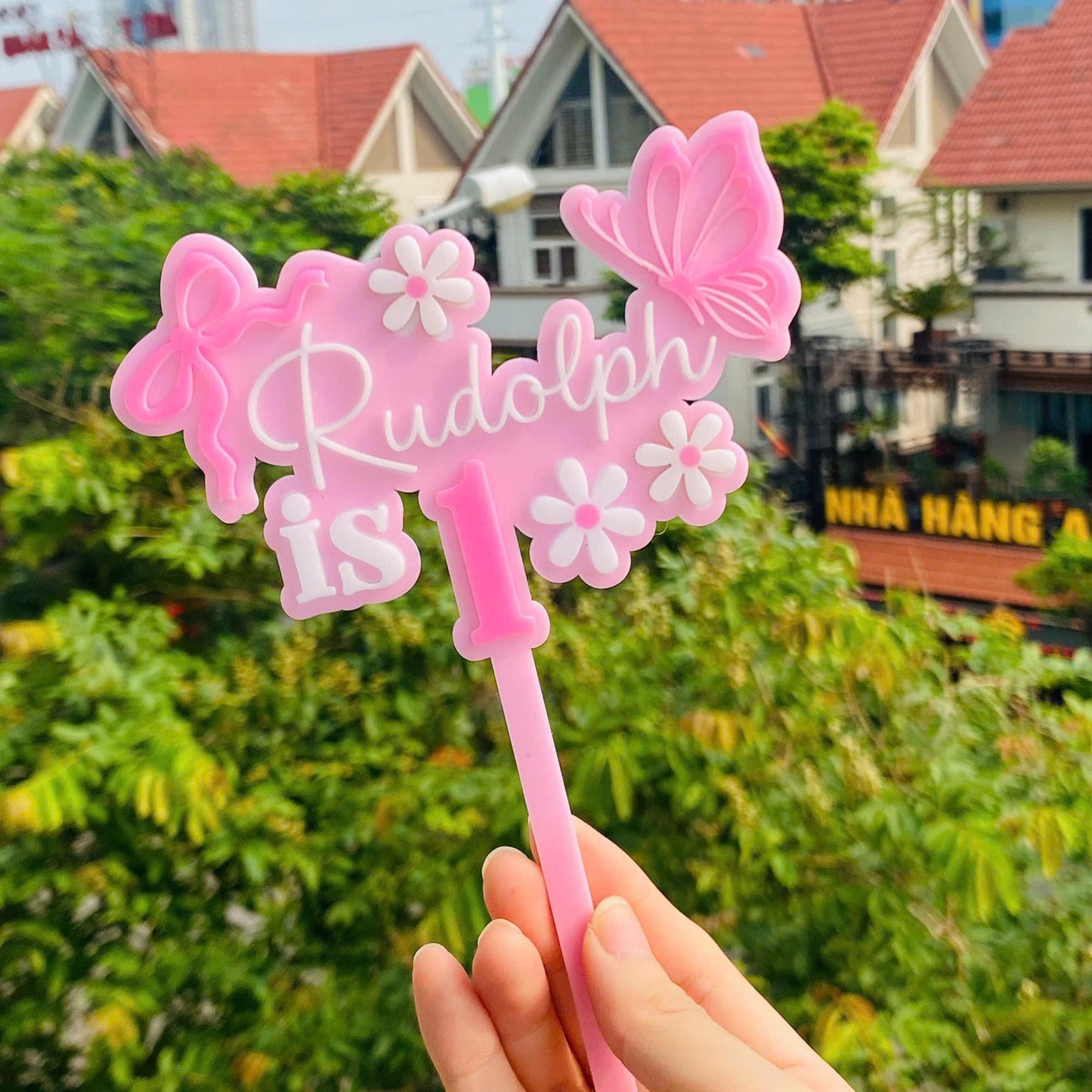 Personalized Pink Bow One Cake Topper, First Birthday Cake Topper, One Cake Topper, Birthday Gift, Gift For Baby Girl